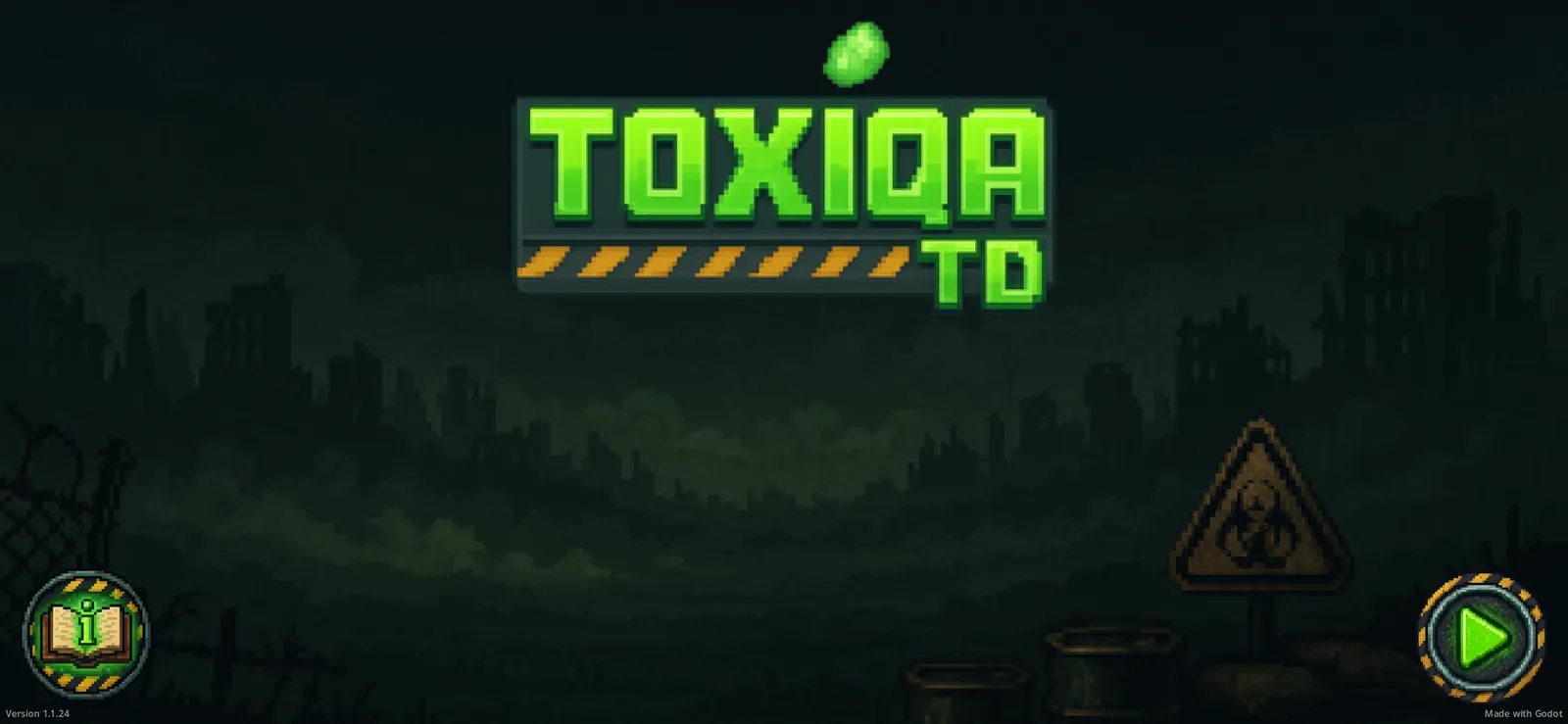 Main menu over a ruined city skyline