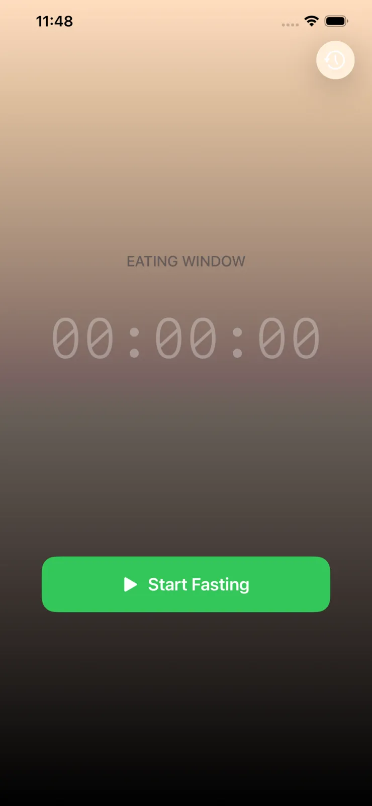 The fasting timer before a fast begins