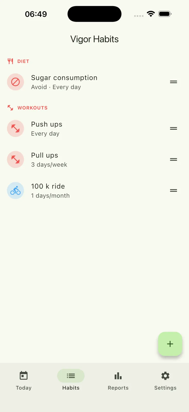 The habit list with build and avoid habits together